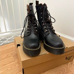 Dr. Martens Black Leather Lace-Up Platform Combat Boots